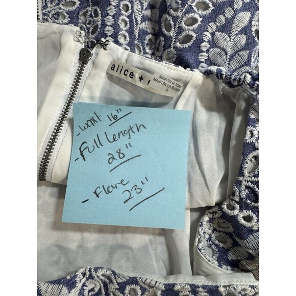 Alice + Olivia 'Honor' Embroidered-Eyelet Cotton Mini-Dress, Chambray  SIZE 4 - Picture 10 of 10